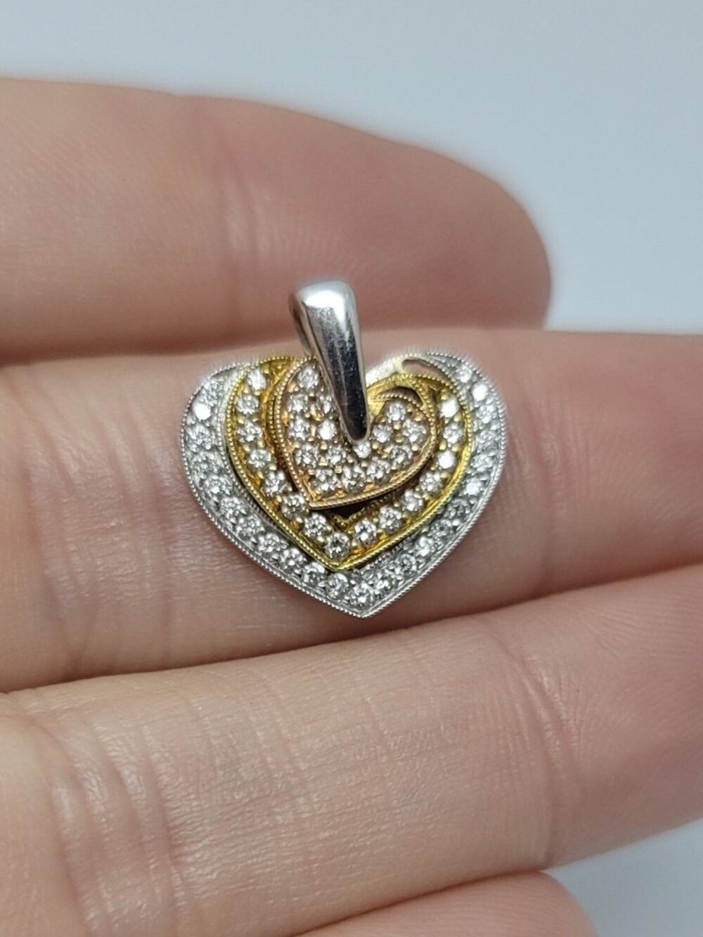 Rare/HTF Genuine Diamond & 18K Solid Tricolor Gold Heart Pendant by Simon G.